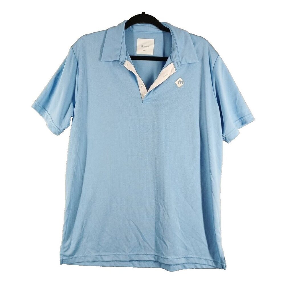 MOXIE Men Golf Polo Shirt Size LARGE Henley Collared Blue Knit Pullover